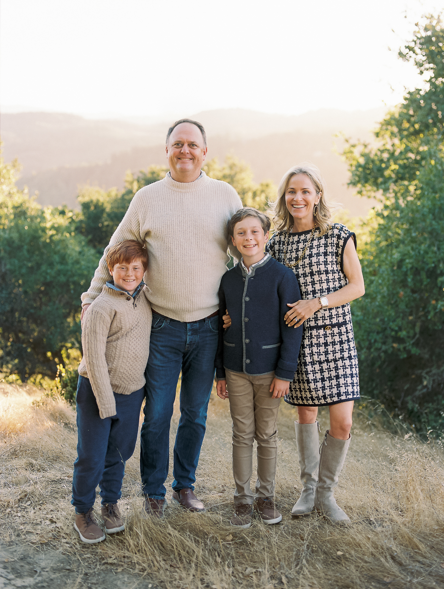 Marin County outdoor family photo session at sunset with Mt Tampalpais in the background.